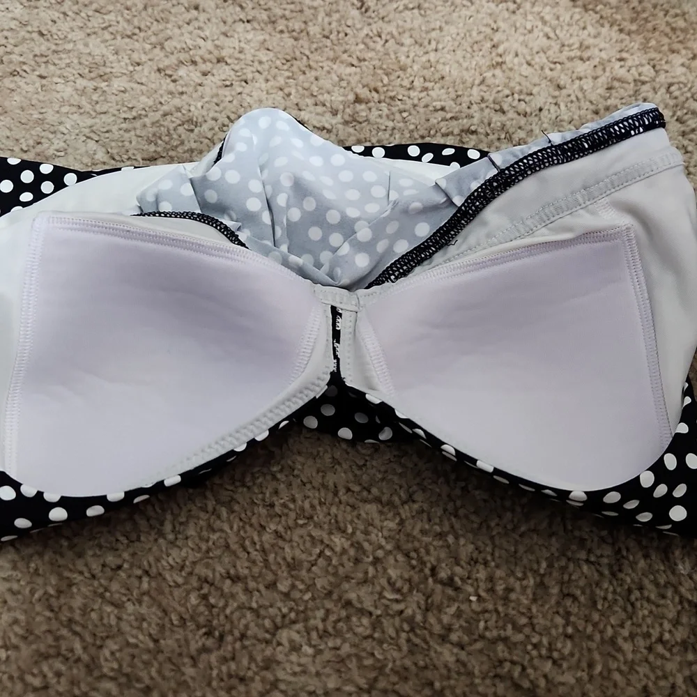 Lands' End Black & White Polka Dot Tankini Top Size 8 Summer Vacation‎ Swimwear